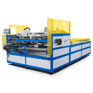 Macchina serigrafica automatica Ser.Tec. SkiRods con struttura protetta da pannelli gialli