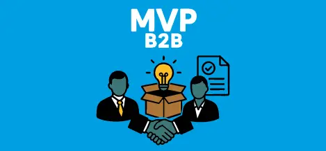 Illustrazione di due professionisti che si stringono la mano davanti a una scatola con lampadina, simbolo di MVP B2B e collaborazione
