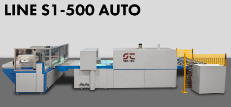 Linea S1-500 Auto: Linea di stampa serigrafica automatica a 1 colore con forno UV + forno AIR + impilatore