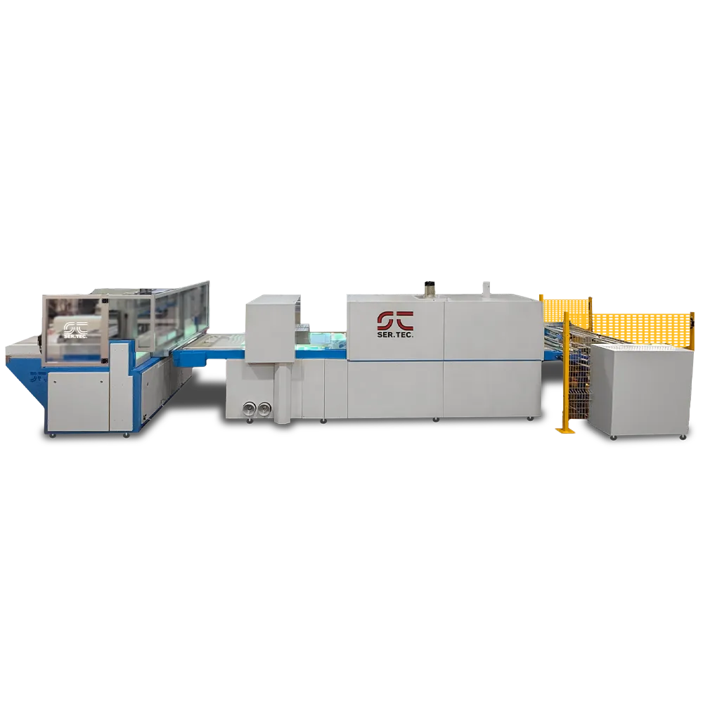 Linea automatizzata industriale per termoformatura con trasporto e protezioni sicurezza