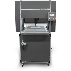 B-PLASM machine for plasma treatment with conveyor belt and touchscreen interface